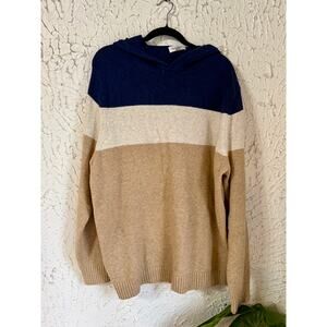 Goodfellow & Co Men's XL Colorblock Hooded Sweater Navy Tan Pullover